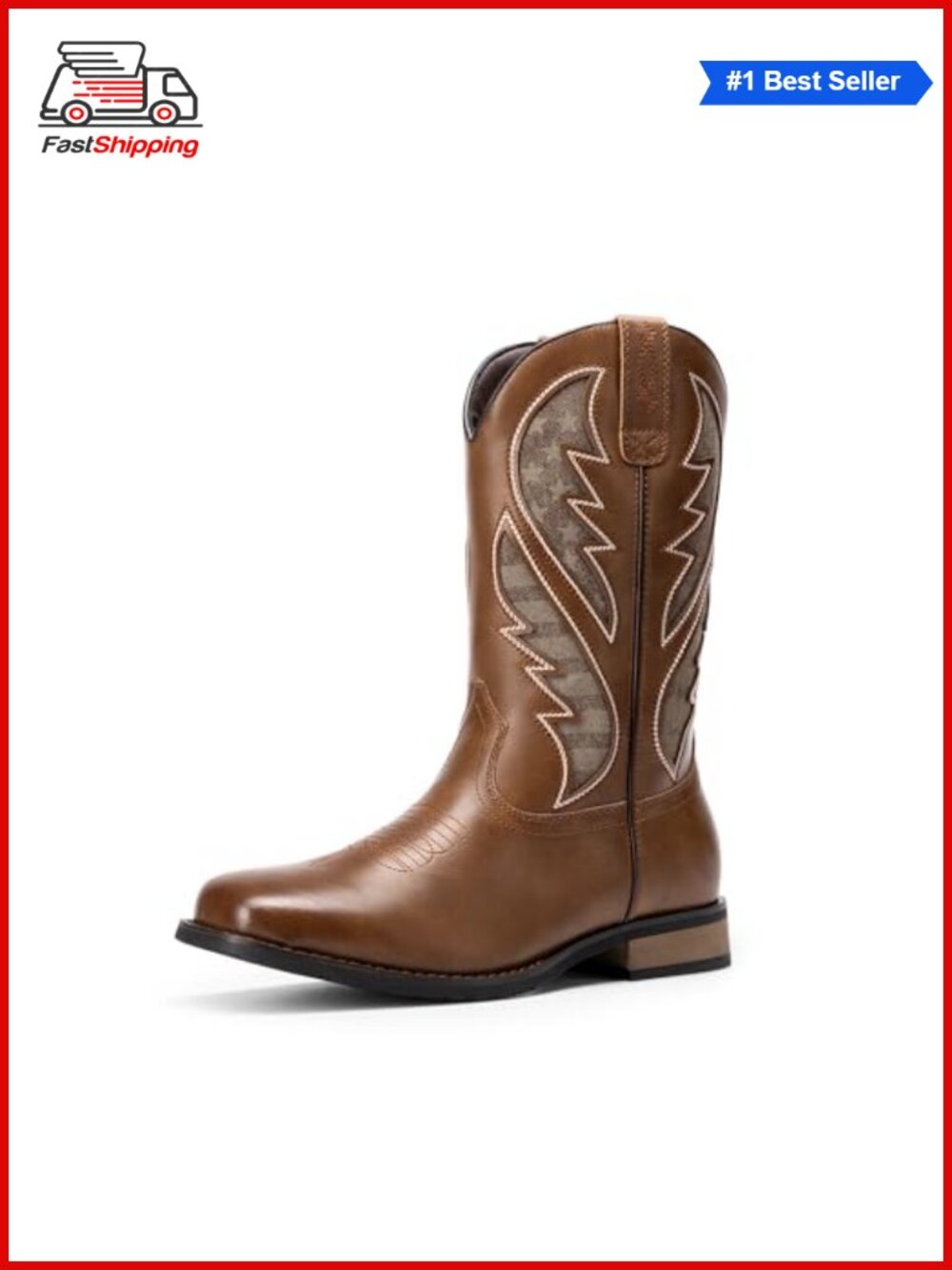 ✨ Bruno Marc Men's Western Cowboy Boots Faux Leather Embroidered Slip On Knee